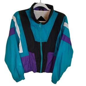 Vintage 90s Eagles Ridge Windbreaker Teal Purple Colorblock Jacket L